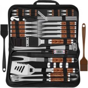 Ensemble Barbecue 38 pièces en Acier Inoxydable avec Sac de Rangement pour Camping