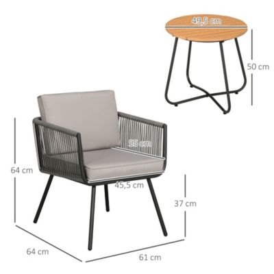 Ensemble bistro de jardin 2 places 3 pièces style contemporain coussins gris acier époxy noir résine filaire grise