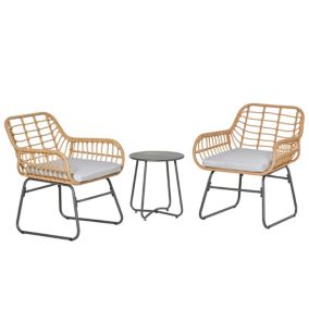 Ensemble bistro de jardin 2 places 3 pièces style exotique 2 fauteuils + table basse résine tressée beige acier époxy gris