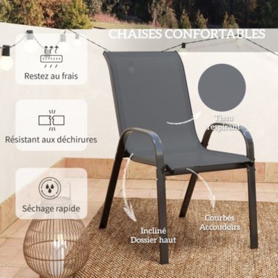Ensemble bistro de jardin 3 pièces - 2 chaises, table ronde plateau verre - acier textilène anthracite