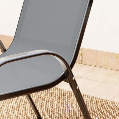 Ensemble bistro de jardin 3 pièces - 2 chaises, table ronde plateau verre - acier textilène anthracite