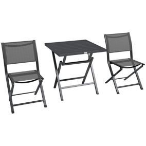 Ensemble bistro de jardin pliable - 2 chaises, table plateau lattes - alu teslin anthracite