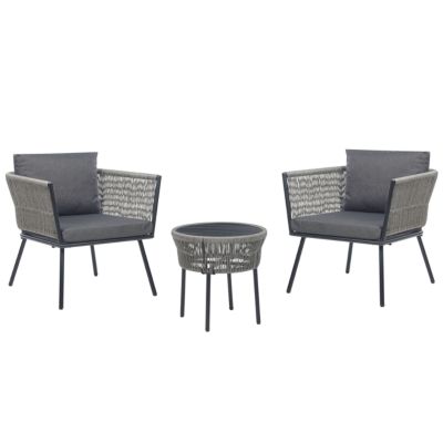 Ensemble bistrot avec coussins GARGANO Polyrotin Gris