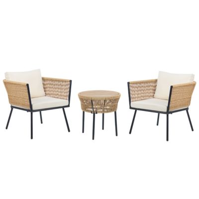 Ensemble bistrot avec coussins GARGANO Polyrotin Naturel