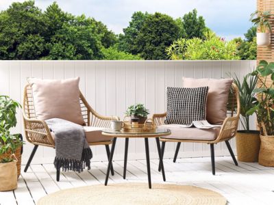 Ensemble bistrot avec coussins LAURETO Polyrotin Naturel