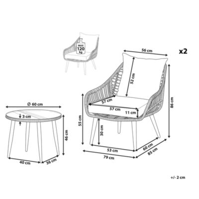Ensemble bistrot avec coussins LAURETO Polyrotin Naturel