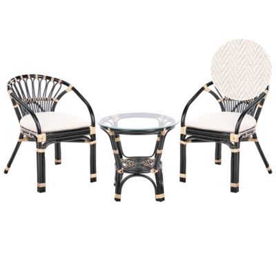 Ensemble bistrot avec coussins PECORINI Rotin Noir