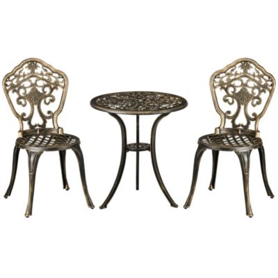 Ensemble bistrot de jardin 2 personnes 3 pièces aluminium aspect fer forgé