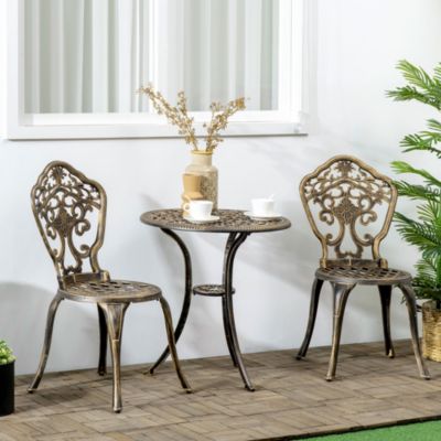 Ensemble bistrot de jardin 2 personnes 3 pièces aluminium aspect fer forgé