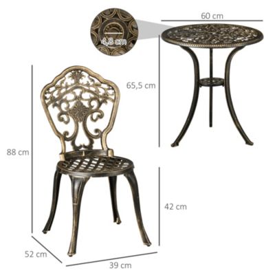 Ensemble bistrot de jardin 2 personnes 3 pièces aluminium aspect fer forgé