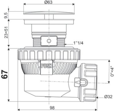 Ensemble bonde et siphon de lavabo Wirquin Nano 6.7 Sortie Ø32 mm - 1/4 de tour