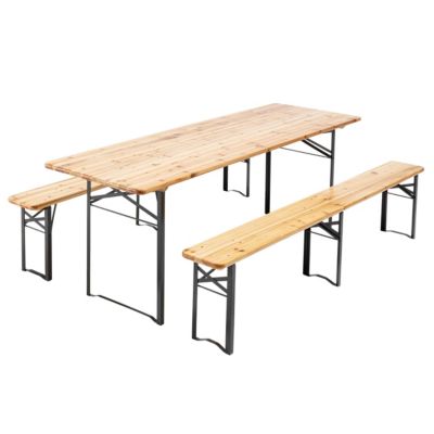 Ensemble brasserie table et bancs de jardin en bois 220 cm  Oviala