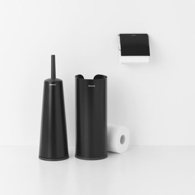 Ensemble brosse WC et support, porte rouleau et distributeur de papier Brabantia ReNew en métal coloris noir