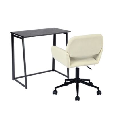 Ensemble bureau pliable et fauteuil en velours côtélé, bureau H. 74 x L. 80 x P. 40 cm, noir et beige MEUBLES COSY