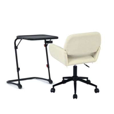 Ensemble bureau pliable à roulettes, inclinable et hauteur réglable, chaise velours, L.53,5xP.49 cm, noir et beige MEUBLES COSY