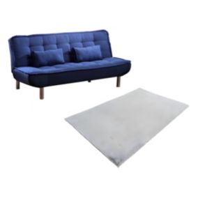 Ensemble canapé convertible clic-clac bleu MISHAN et tapis gris BUNNY