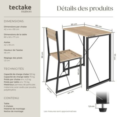 Ensemble chaises de salle à manger en bois et acier Bois clair industriel, Chêne Sonoma