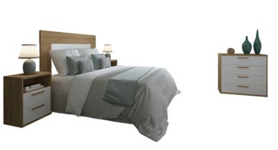 Ensemble chambre adulte ( tête de lit + 2 chevets +  commode ) coloris chêne Albar /blanc