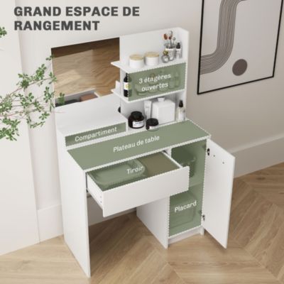 Coiffeuse Pour Enfants Avec Tabouret Et Miroir - 3 Compartiments, Bois - Marque Costway, Neuf, à Monter
