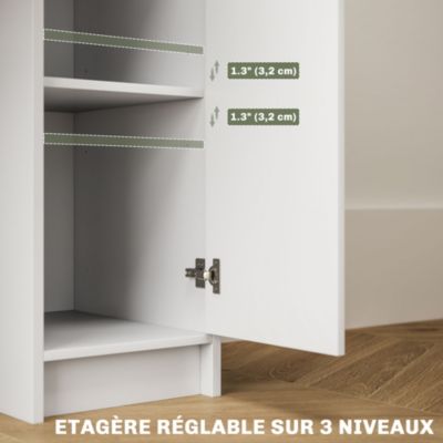 Ensemble coiffeuse miroir avec tabouret - porte, tiroir, 4 étagères, niche - blanc