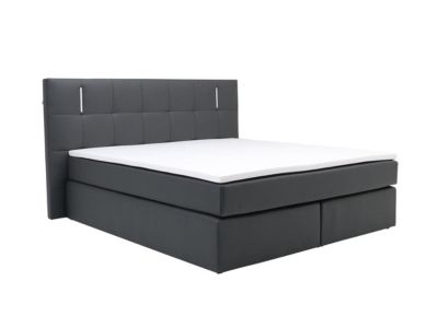 Ensemble complet boxspring tête de lit avec leds + sommiers + matelas + surmatelas - 160 x 200 cm - Simili - Anthracite - BILBAO