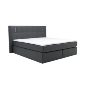 Ensemble complet boxspring tête de lit avec leds + sommiers + matelas + surmatelas - 160 x 200 cm - Simili - Anthracite - BILBAO