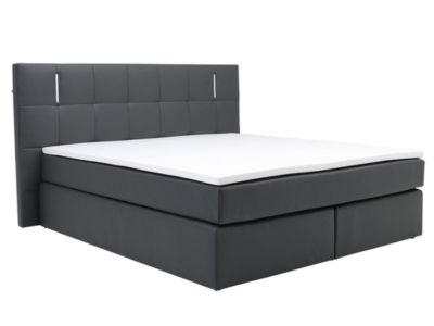 Ensemble complet boxspring tête de lit avec leds + sommiers + matelas + surmatelas - 160 x 200 cm - Simili - Anthracite - BILBAO