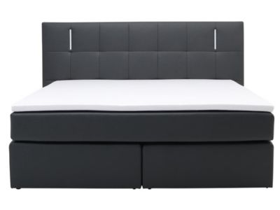 Ensemble complet boxspring tête de lit avec leds + sommiers + matelas + surmatelas - 160 x 200 cm - Simili - Anthracite - BILBAO