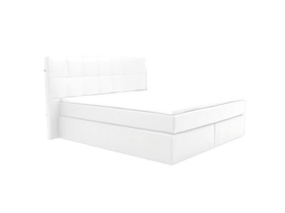 Ensemble complet boxspring tête de lit avec leds + sommiers + matelas + surmatelas - 160 x 200 cm - Simili - Blanc - BILBAO de