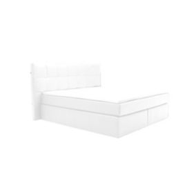 Ensemble complet boxspring tête de lit avec leds + sommiers + matelas + surmatelas - 160 x 200 cm - Simili - Blanc - BILBAO de