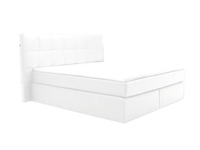 Ensemble complet boxspring tête de lit avec leds + sommiers + matelas + surmatelas - 160 x 200 cm - Simili - Blanc - BILBAO de