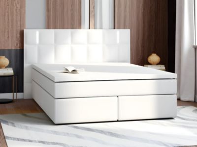 Ensemble complet boxspring tête de lit avec leds + sommiers + matelas + surmatelas - 160 x 200 cm - Simili - Blanc - BILBAO de