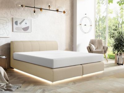 Ensemble complet boxspring tête de lit + sommier avec leds + matelas - 160 x 200 cm - Tissu - Beige - OTARU de YSMÉE