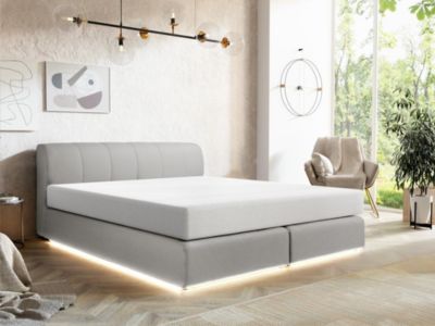 Ensemble complet boxspring tête de lit + sommier avec leds + matelas - 160 x 200 cm - Tissu - Gris - OTARU de YSMÉE