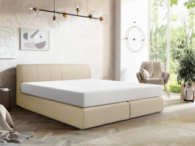 Ensemble complet boxspring tête de lit + sommier avec leds + matelas - 180 x 200 cm - Tissu - Beige - OTARU de YSMÉE