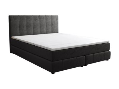 Ensemble complet boxspring tête de lit + sommier + matelas + surmatelas - 160 x 200 cm - Velours - Anthracite - HIDA de YSMÉE