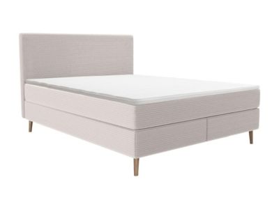 Ensemble complet boxspring tête de lit + sommier + matelas + surmatelas - 160 x 200 cm - Velours côtelé - Beige - NARA de YSMÉE