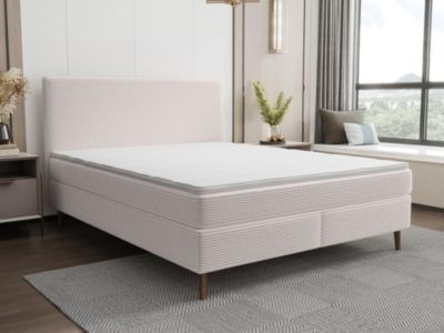 Ensemble complet boxspring tête de lit + sommier + matelas + surmatelas - 160 x 200 cm - Velours côtelé - Beige - NARA de YSMÉE