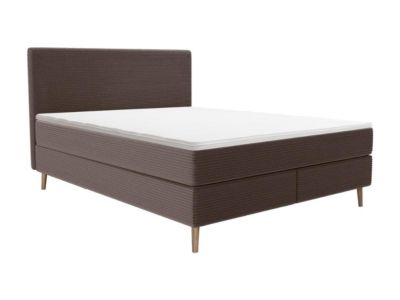 Ensemble complet boxspring tête de lit + sommier + matelas + surmatelas - 160 x 200 cm - Velours côtelé - Marron - NARA de YSMÉE