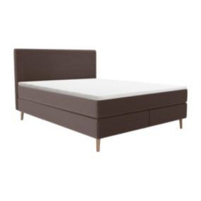 Ensemble complet boxspring tête de lit + sommier + matelas + surmatelas - 160 x 200 cm - Velours côtelé - Marron - NARA de YSMÉE