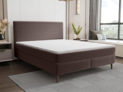 Ensemble complet boxspring tête de lit + sommier + matelas + surmatelas - 160 x 200 cm - Velours côtelé - Marron - NARA de YSMÉE