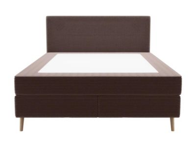 Ensemble complet boxspring tête de lit + sommier + matelas + surmatelas - 160 x 200 cm - Velours côtelé - Marron - NARA de YSMÉE