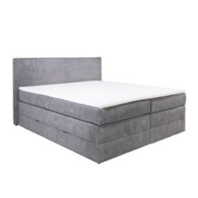 Ensemble complet boxspring tête de lit + sommiers coffre + matelas + surmatelas - 2 x 80 x 200 cm - Velours côtelé - Gris - IVOLOS