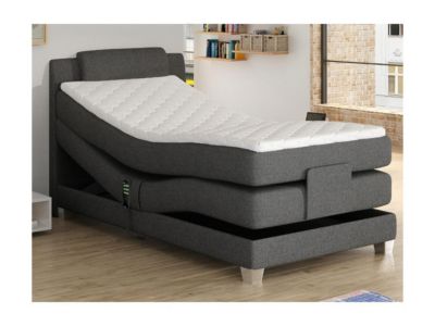 Ensemble complet boxspring tête de lit + sommiers relaxation électrique + matelas + surmatelas - 100 x 200 cm - Tissu - Gris clair