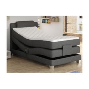 Ensemble complet boxspring tête de lit + sommiers relaxation électrique + matelas + surmatelas - 100 x 200 cm - Tissu - Gris clair