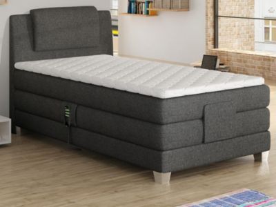 Ensemble complet boxspring tête de lit + sommiers relaxation électrique + matelas + surmatelas - 100 x 200 cm - Tissu - Gris clair