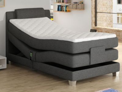 Ensemble complet boxspring tête de lit + sommiers relaxation électrique + matelas + surmatelas - 100 x 200 cm - Tissu - Gris clair