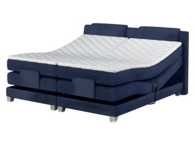 Ensemble complet boxspring tête de lit + sommiers relaxation électrique + matelas + surmatelas - 2 x 80 x 200 cm - Tissu - Denim -