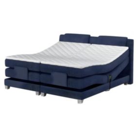 Ensemble complet boxspring tête de lit + sommiers relaxation électrique + matelas + surmatelas - 2 x 80 x 200 cm - Tissu - Denim -