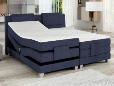 Ensemble complet boxspring tête de lit + sommiers relaxation électrique + matelas + surmatelas - 2 x 80 x 200 cm - Tissu - Denim -